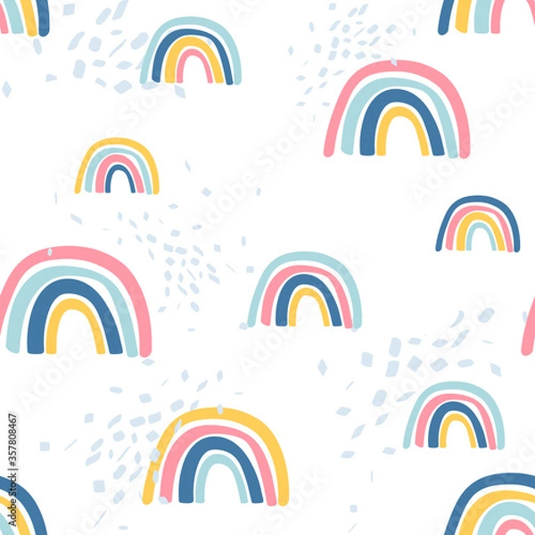 Obraz Rainbow, hand drawn backdrop. Colorful seamless pattern. Decorative cute wallpaper, good for printing. Overlapping colored background vector. Design illustration
