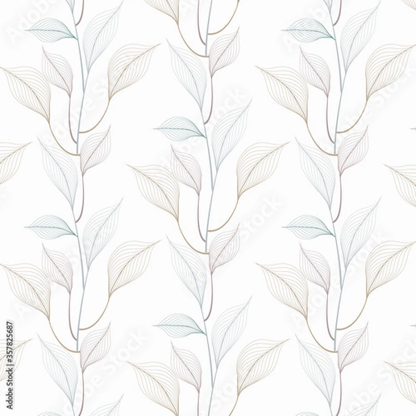 Obraz Linear leaves vector pattern, repeating leaves wavy on garland. Pattern is clean for fabric, wallpaper, printing. Pattern is on swatches panel.
