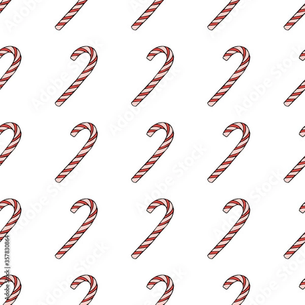 Fototapeta Cane Christmas Candy seamless pattern, vector illustration.