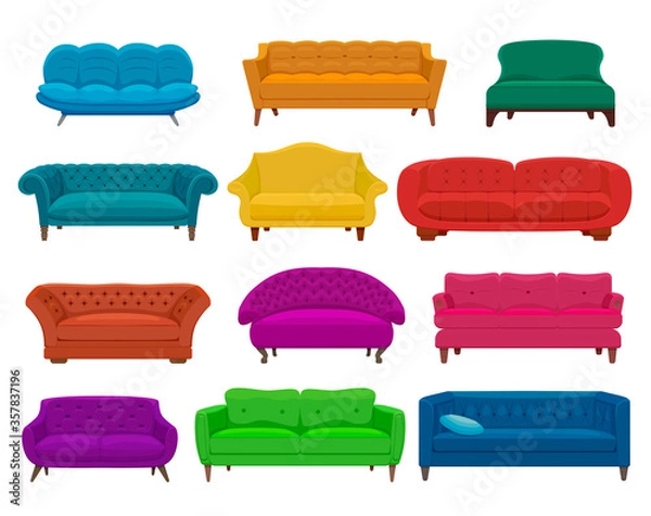 Obraz Sofa and couches colorful cartoon illustration