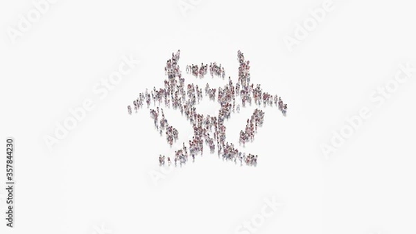 Fototapeta 3d rendering of crowd of people in shape of symbol of biohazard on white background isolated
