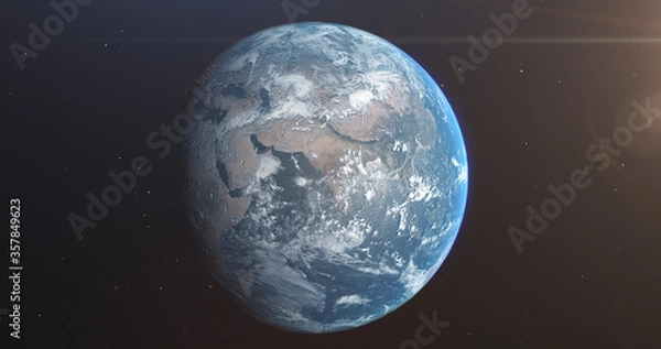Fototapeta Image of Planet Earth from space. Stars and Sun in background with lens flares and space dust
