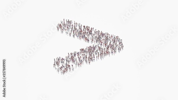 Obraz 3d rendering of crowd of people in shape of symbol of greater than on white background isolated