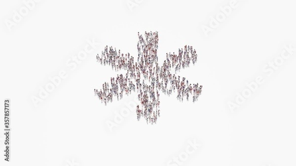 Fototapeta 3d rendering of crowd of people in shape of symbol of star of life on white background isolated