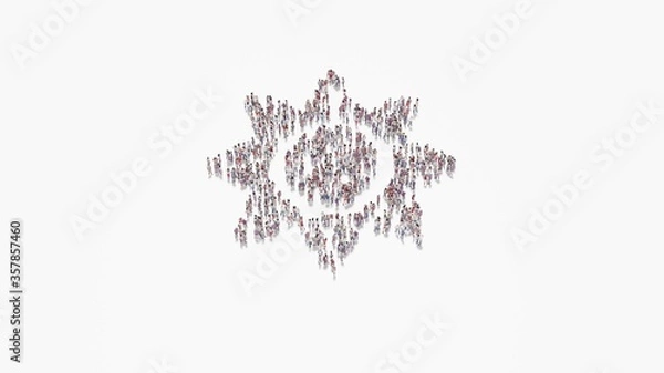 Fototapeta 3d rendering of crowd of people in shape of symbol of sun on white background isolated