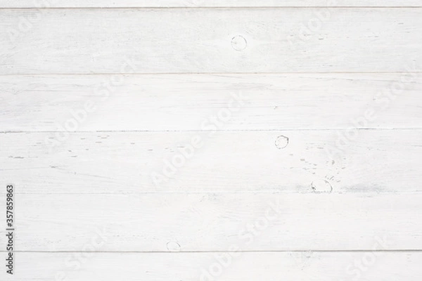 Fototapeta White wood texture background. Top view surface of the table to shoot flat lay.