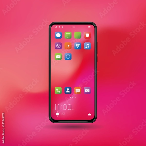 Fototapeta Elegant and modern smartphone with colorful icons and applications. Mobile phone isolated on background. 

Application and phone series.