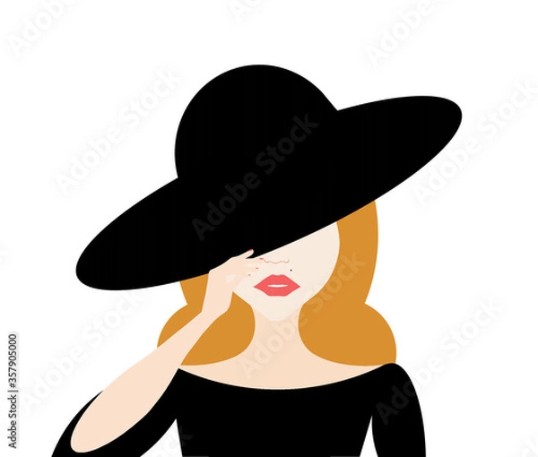 Fototapeta portrait of caucassian woman, elegant with hat, white background