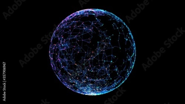 Fototapeta Digital technology background sphere random text on globe wallpapers countries names randomized 