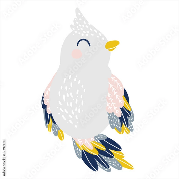 Obraz Poster with bird Hand-drawn stylized simple flat bird on the white background. Vector llustration