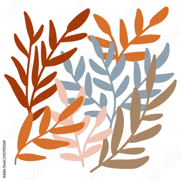 Obraz Abstract collage with plant. Flat illustration with tropical leaves. Hand-drawn stylized leaves. Botanical illustration