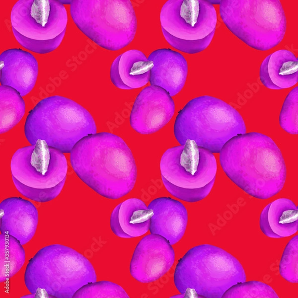 Fototapeta seamless pattern mango fruit purple pink