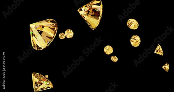 Obraz Render with falling gold diamonds on a dark background