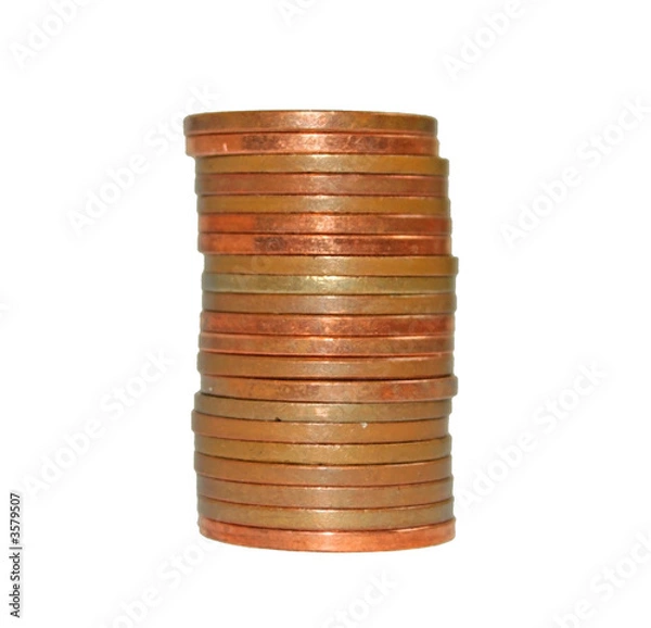 Fototapeta Copper coins on a white background