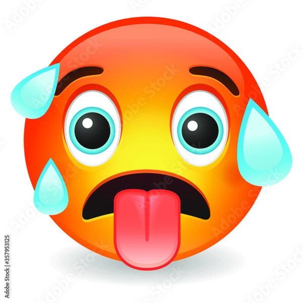 Fototapeta Hot Emoji Kawaii Face. Sweating Vector Design Art Trendy Communication. Chat Elements feeling fever.