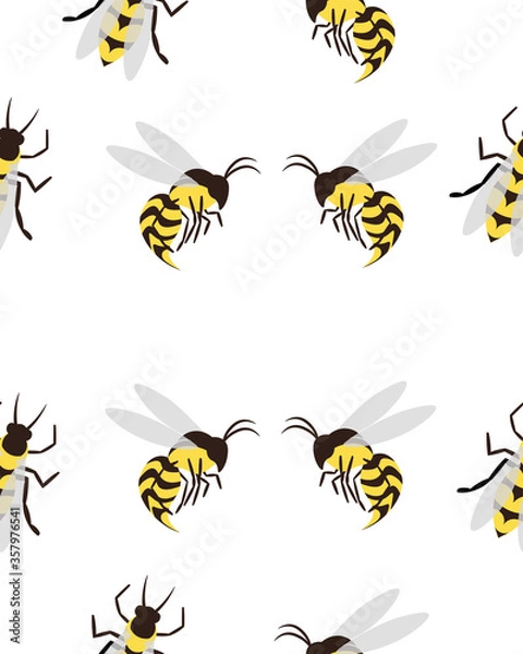 Fototapeta Bees, wasps and gadflies. Summer seamless pattern. Design for postcards, prints, clothes. Registration of medicines and cosmetics.