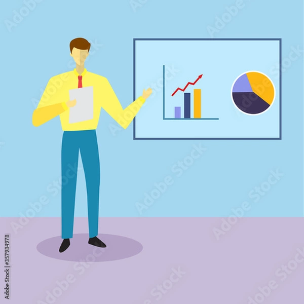 Fototapeta illustration vector graphic of  man while presentation with his diagram