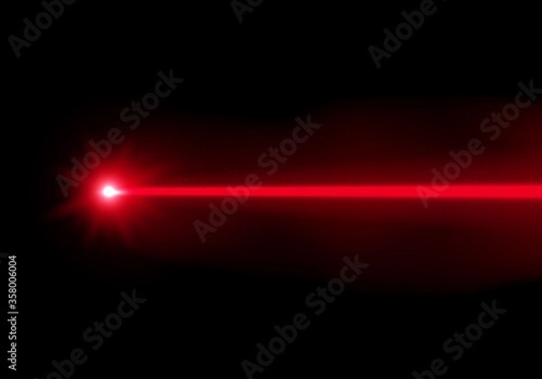 Fototapeta Red laser beam ray on transparent background. Realistic vector illustration