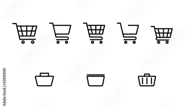 Obraz Set of shopping cart and basket icons. Ideal for web design and e-commerce. Vector graphic with editable lines