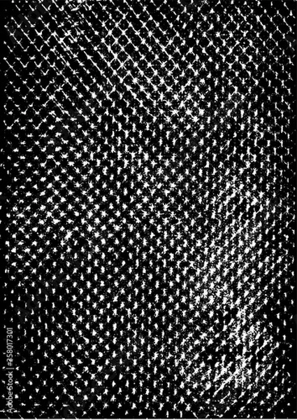 Obraz Vector illustration of grunge distressed pattern background. Black and white frottage. Mesh, net, dots.
