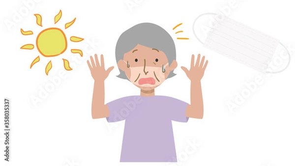 Obraz マスクをしてマスク部分だけ日焼けしなかったおばあちゃんのイラスト