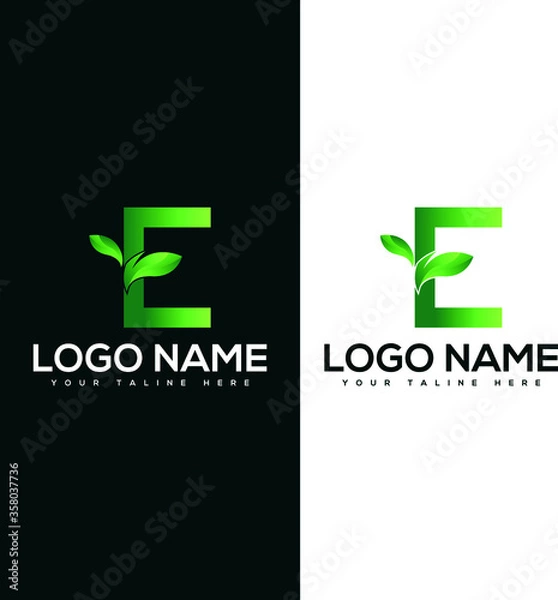 Obraz E letter leaf logo design.