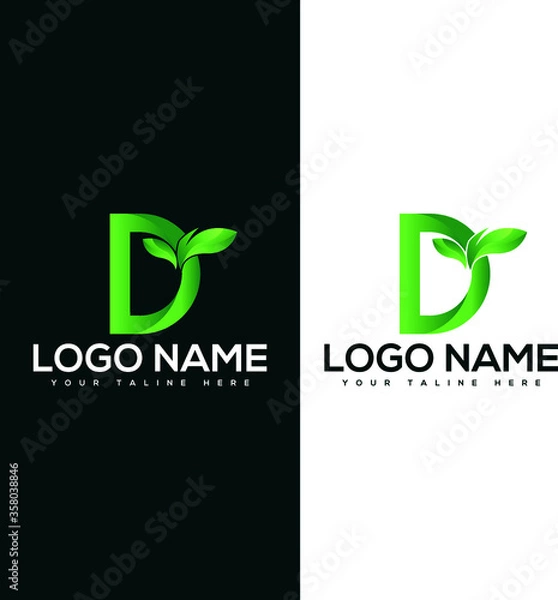 Fototapeta leaf letter D logo design vector