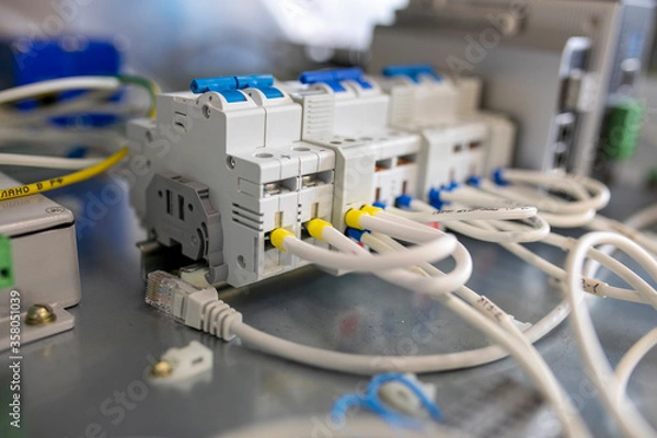 Fototapeta network cables connected to switch
