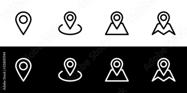 Fototapeta Location icon set. Flat design icon collection isolated on black and white background.