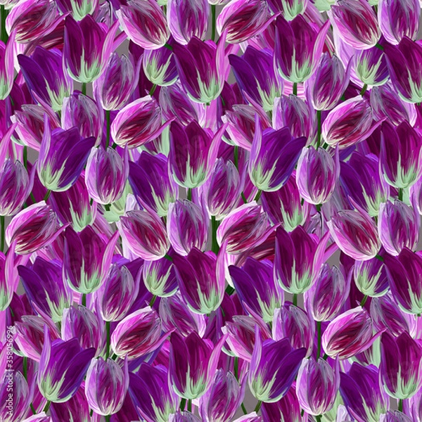 Fototapeta Gouache hand drawn pale tulip seamless pattern for background, fabric, wrapping paper. Stock template design