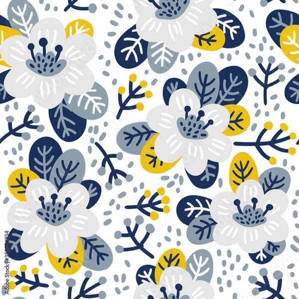 Obraz Seamless floral pattern. Fabric design with simple flowers. Vector cute repeated pattern for fabric, wallpaper or wrap paper