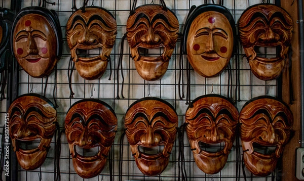 Fototapeta Traditional Korean masks on display in Andong, South Korea. 