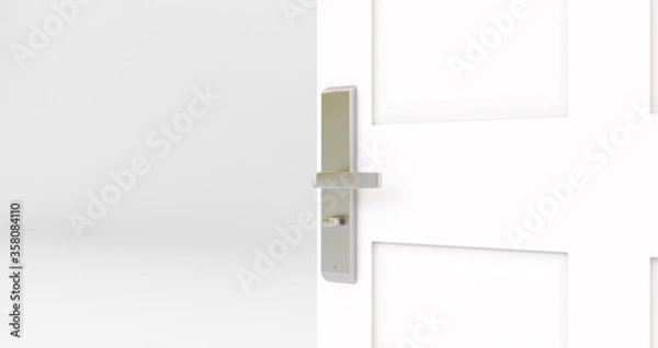 Obraz opened white door. room with open door