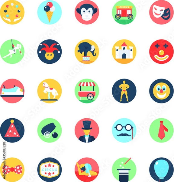 Fototapeta Circus Flat Circular Icons Pack