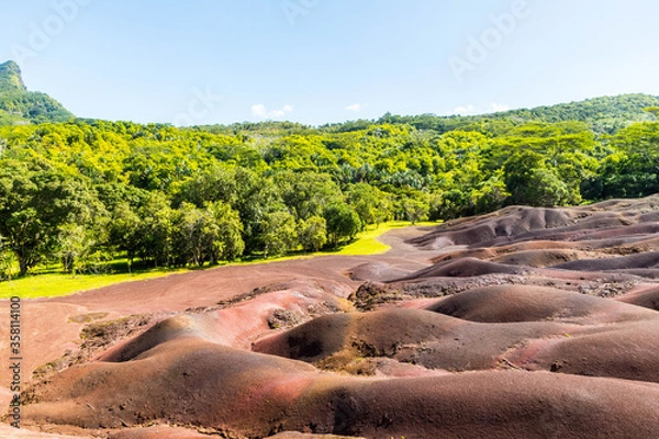 Fototapeta The beautiful Seven Coloured Earth (Terres des Sept Couleurs). Chamarel, Island Mauritius, Indian Ocean, Africa
