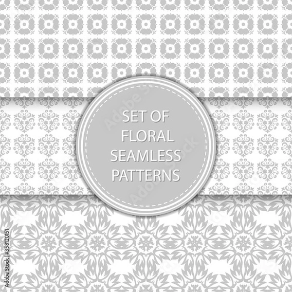 Fototapeta Gray and white floral seamless backgrounds. Compilation of patterns