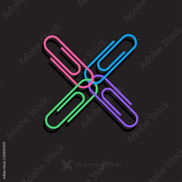 Fototapeta X letter. X monogram consist of some color clip, isolated on a dark background. Monochrome option.