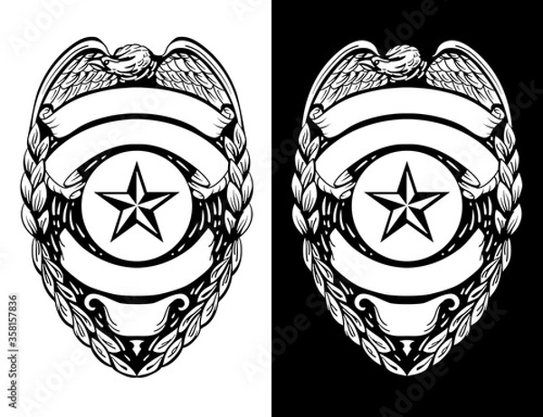 Fototapeta Police, Sheriff,  Law Enforcement Badge Isolated Vector Illustration in both Black Line Art and White Versions
