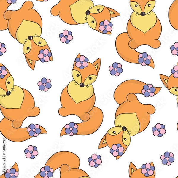 Fototapeta Seamless pattern with red foxes
