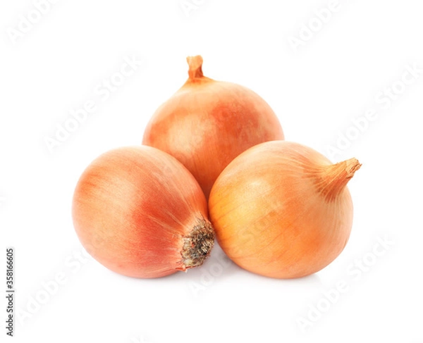Obraz Fresh yellow onion bulbs isolated on white