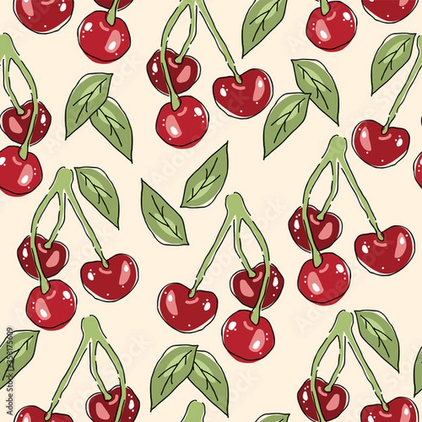 Fototapeta vector seamless pattern with cherry berries