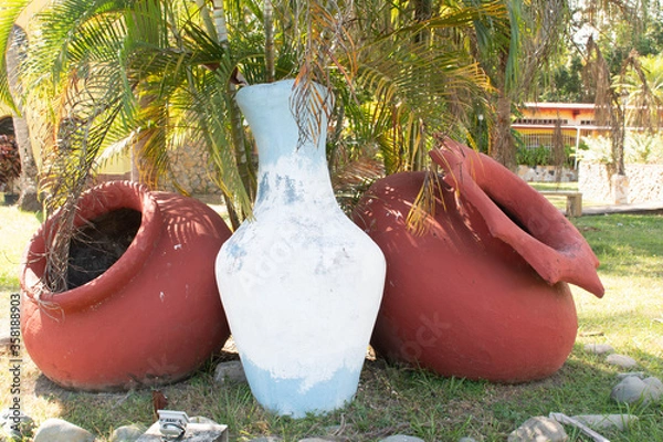 Fototapeta Three pots inder palm