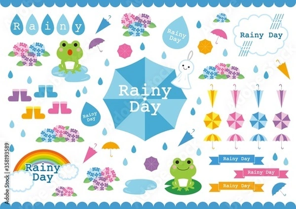 Fototapeta 梅雨・雨の日のイラストセットです。