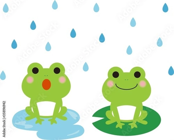 Obraz カエルと雨のセットです。