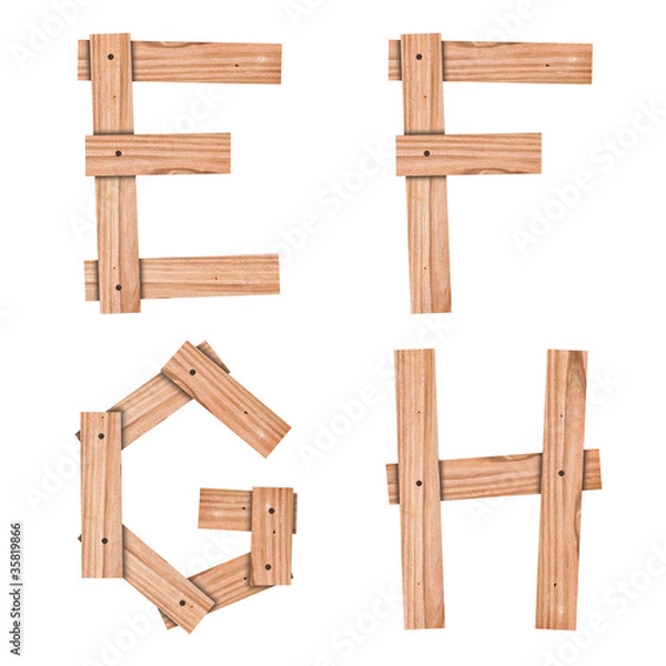 Obraz alphabet Letter E,F,G,H from wood board with clipping path