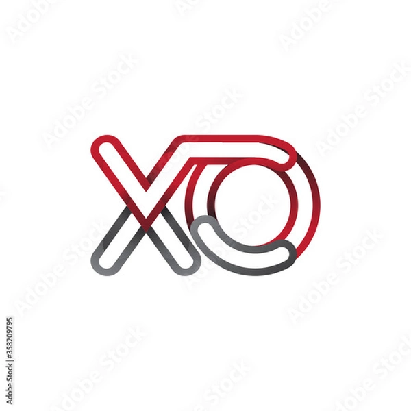 Fototapeta initial logo letter XO, linked outline red and grey colored, rounded logotype
