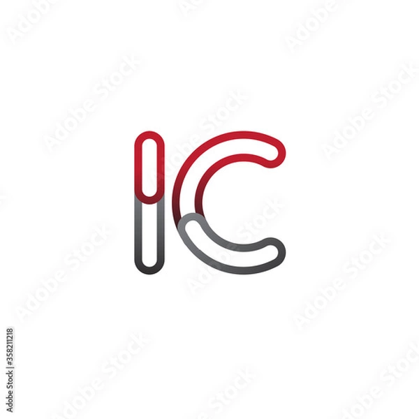 Fototapeta initial logo letter IC, linked outline red and grey colored, rounded logotype