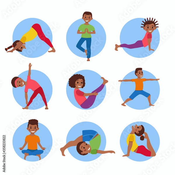 Obraz Yoga kids poses set
