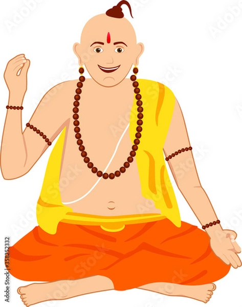 Fototapeta Attractive and creative flat 2d design of  Indian pandit character in a very professional style.