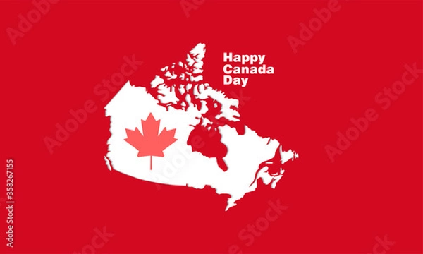 Fototapeta Happy Canada Day background with red maple leaf. vector illustration. paper art style